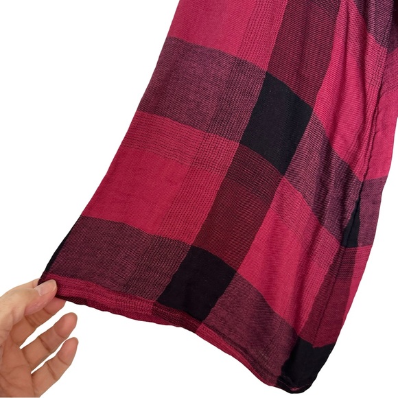 Anthropologie Cloth & Stone Red and Black Buffalo Plaid Cotton Blend Shirt Dress - Picture 4 of 7